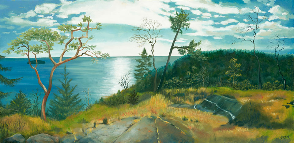 Painting of top of Gower Point hike, viewing the Pacific Ocean.